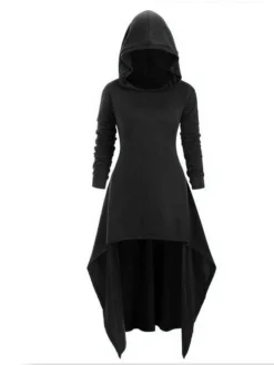 Women‘s Halloween Dress Casual Dress Hoodie Dress Midi Dress Gothic Basic Outdoor Vacation V Neck Pure Color Solid Color Regular Fit Black Red S M L XL XXL -HANs Plus Size Style Shop kvhvmz1692244559444