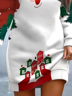 Women's Casual Dress Sweatshirt Dress Mini Dress Warm Fashion Outdoor Christmas Vacation Crew Neck Print Santa Claus Regular Fit White S M L XL XXL -HANs Plus Size Style Shop kwmxzu1696733496415