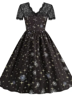 Women's Christmas Knee Length Dress Blue Purple Wine Green Black Red Short Sleeve Print Lace Print Fall Winter Round Neck CasualRegular Fit 2021 S M L XL XXL 3XL -HANs Plus Size Style Shop kxkvul1632737574276