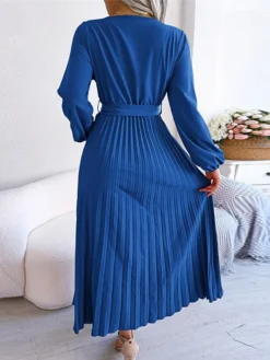Women's Casual Dress Swing Dress Long Dress Maxi Dress Black Red Royal Blue Long Sleeve Pure Color Lace Up Spring Fall Winter V Neck Fashion 2023 S M L XL -HANs Plus Size Style Shop kxmevx1670581802171