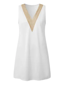 Women's Casual Dress Tank Dress Summer Dress Color Block Patchwork Lace Trim V Neck Mini Dress Fashion Modern Outdoor Daily Sleeveless Regular Fit White Yellow Blue Summer Spring S M L XL XXL -HANs Plus Size Style Shop kykpyp1684142579518