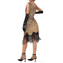 Women's Retro 1920s Fringe Dress Midi Dress Party Halloween Sequins Tassel Fringe Floral V Neck Sleeveless Regular Fit Spring Fall 2023 Black Pink XS S M L -HANs Plus Size Style Shop kyqvjh1692612022953