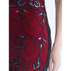 Women's Retro 1920s Fringe Dress Midi Dress Party Halloween Sequins Tassel Fringe Floral V Neck Short Sleeve Regular Fit Spring Fall 2023 Black Red S M L XL -HANs Plus Size Style Shop kystbd1692849728797
