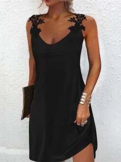 Women's Casual Dress Lace Dress Summer Dress Plain Lace U Neck Mini Dress Active Fashion Outdoor Holiday Sleeveless Regular Fit Black Summer Spring S M L XL XXL