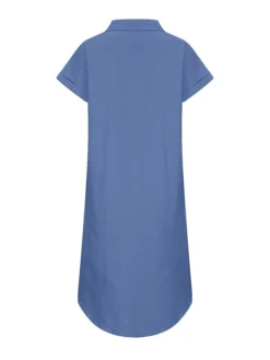 Women's Casual Dress Denim Shirt Dress Midi Dress Denim Fashion Casual Outdoor Daily Vacation Shirt Collar Button Pocket Short Sleeve Summer Spring Fall 2023 Loose Fit Navy Blue Blue Sky Blue Plain S -HANs Plus Size Style Shop lbnyel1675073414350