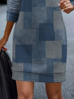 Women's Casual Dress Sweatshirt Dress Mini Dress Fashion Daily Outdoor Vacation Going Out V Neck Print Geometric Loose Fit Blue S M L XL XXL -HANs Plus Size Style Shop lbutwt1696732032445