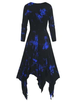 Women‘s Plus Size Curve Party Dress Tie Dye Square Neck Print Long Sleeve Winter Fall Vintage Modern Festival Midi Dress Party Vacation Dress -HANs Plus Size Style Shop ldgijb1630060444279