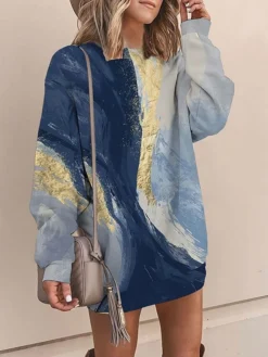 Women's Casual Dress Sweatshirt Dress Mini Dress Warm Fashion Outdoor Vacation Going Out Crew Neck Print Multi Color Loose Fit Pink Royal Blue Blue S M L XL XXL -HANs Plus Size Style Shop ldlugf1694166432328