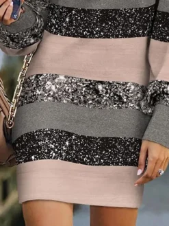 Women's Casual Dress Sweatshirt Dress Mini Dress Fashion Daily Outdoor Vacation Going Out V Neck Print Striped Pure Color Loose Fit Gray S M L XL XXL -HANs Plus Size Style Shop ldnfrw1692078655873