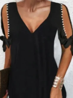 Women's Casual Dress T Shirt Dress Tee Dress Shift Dress Mini Dress Black Short Sleeve Pure Color Ruched Spring Summer V Neck Fashion Daily Weekend 2023 S M L XL XXL 3XL -HANs Plus Size Style Shop lfbiyx1652436562642