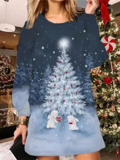 Women's Christmas Sweatshirt Dress Shift Dress Mini Dress Green Blue Royal Blue Long Sleeve Snowman Print Winter Fall Autumn Fashion Daily 2022 S M L XL XXL 3XL -HANs Plus Size Style Shop lfhjly1667985752826