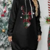 Women's Christmas Dress Hoodie Dress Mini Dress Warm Fashion Outdoor Christmas Holiday Hoodie Print Reindeer Snowflake Loose Fit Black White Wine S M L XL XXL