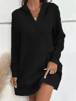 Women's Hoodie Dress Casual Dress Mini Dress Fashion Daily Outdoor Holiday Vacation Hoodie Knit Solid Color Loose Fit Black Red Blue S M L XL XXL -HANs Plus Size Style Shop lgtyqt1697541639270