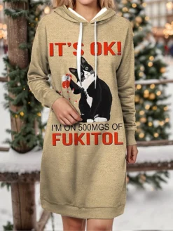 Women's Hoodie Dress Casual Dress Mini Dress Warm Fashion Outdoor Holiday Vacation Hoodie Print Animal Loose Fit White Blue Fuchsia S M L XL XXL