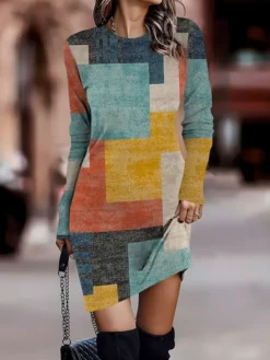 Women's Casual Dress Sweatshirt Dress Mini Dress Active Fashion Outdoor Holiday Vacation Crew Neck Print Graphic Loose Fit Yellow Pink Red S M L XL XXL -HANs Plus Size Style Shop lhaxib1692342575232