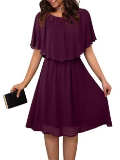 Women's Casual Dress Summer Dress Plain Dress Midi Dress Fake Two Piece Outdoor Street Daily Fashion Streetwear Crew Neck Short Sleeve 2023 Loose Fit Black White Wine Color S M L XL XXL Size -HANs Plus Size Style Shop liqgpi1689248938565