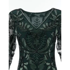 Women's Retro 1920s Sequin Dress Midi Dress Party Halloween Sequins Patchwork Leaf V Neck Long Sleeve Regular Fit Spring Fall 2023 Black Gold S M L XL -HANs Plus Size Style Shop lirzxr1692616080183