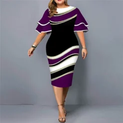 Women‘s Plus Size Curve Party Dress Color Block Crew Neck Print Short Sleeve Spring Fall Work Casual Prom Dress Knee Length Dress Casual Daily DressHomecoming Dress -HANs Plus Size Style Shop lmjguk1639471971598