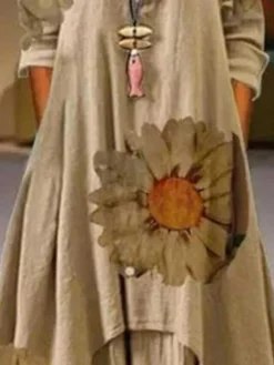 Women‘s Plus Size Curve Holiday Dress Floral Crew Neck Print Long Sleeve Fall Spring Casual Maxi Long Dress Casual Daily Dress -HANs Plus Size Style Shop lmngot1675752582111