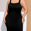 Women's Plus Size Curve Party Dress Wedding Guest Dress Sheath Dress Mini Dress Black Sleeveless Pure Color Backless Fall Winter Autumn Square Neck Fashion Wedding Guest Vacation XL XXL 3XL