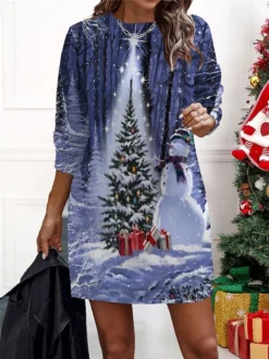 Women‘s Christmas Casual Dress Sweatshirt Dress Mini Dress Warm Fashion Outdoor Holiday Crew Neck Print Santa Claus Snowman Loose Fit Black Red Burgundy S M L XL XXL -HANs Plus Size Style Shop lmttwl1694661939631