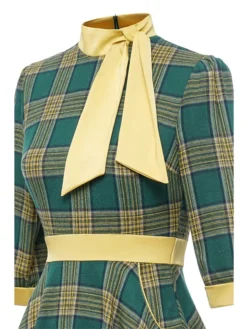 Women's Casual Dress Swing Dress Knee Length Dress Midi Dress Green 3/4 Length Sleeve Plaid Print Fall Winter Autumn Turtleneck Stylish 2023 S M L XL 2XL -HANs Plus Size Style Shop lmutav1665489374760