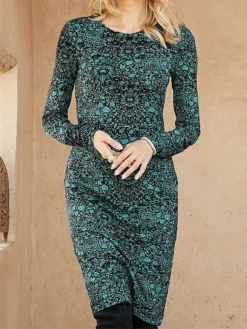 Women's Casual Dress Winter Dress Sweatshirt Dress Tribal Print Crew Neck Mini Dress Vintage Ethnic Outdoor Daily Long Sleeve Loose Fit Blue Green Fall Winter S M L XL XXL