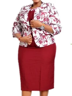 Women‘s Plus Size Curve Work Dress Floral Crew Neck 3/4 Length Sleeve Spring Fall Work Elegant Knee Length Dress Work Work Dress Dress Dress Set -HANs Plus Size Style Shop loctbe1664268239990