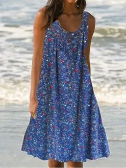 Women's Casual Dress Midi Dress Dark Gray Beige Light Blue Sleeveless Floral Backless Spring Summer Crew Neck Stylish 2023 M L XL XXL 3XL 4XL -HANs Plus Size Style Shop losaqf1655363051253