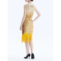 Women's Retro 1920s Fringe Dress Midi Dress Party Halloween Sequins Tassel Fringe Geometric Crewneck Sleeveless Regular Fit Spring Fall 2023 Black Pink S M L XL -HANs Plus Size Style Shop lpkguf1692856766232