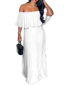 Women‘s Plus Size Curve Party Dress Pure Color Off Shoulder Half Sleeve Spring Fall Elegant Prom Dress Maxi Long Dress Party Dress -HANs Plus Size Style Shop lqmbsj1663320363918