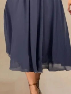 Women's Plus Size Curve Party Dress Cocktail Dress Plain Midi Dress Short Sleeve V Neck Fashion Party Dark Blue Gray Fall Winter L XL XXL 3XL 4XL -HANs Plus Size Style Shop lrcbmg1694660830431