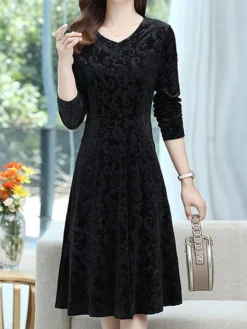Women's Christmas Dress Casual Dress Velvet Dress Midi Dress Pocket Outdoor Christmas Street Fashion Elegant V Neck Long Sleeve 2023 Loose Fit Black Wine Blue Color XL XXL 3XL 4XL 5XL Size -HANs Plus Size Style Shop lrgwmm1695207035915