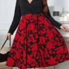 Women's Plus Size Curve Party Dress Wedding Guest Dress Sheath Dress Midi Dress Black Long Sleeve Flower Ruched Spring Fall Winter V Neck Fashion Evening Party Wedding Guest XL XXL 3XL 4XL