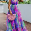 Women‘s Curve Plus Size Curve Party Dress Sundress Tie Dye V Neck Print Sleeveless Spring Summer Formal Prom Dress Maxi Long Dress Party Vacation Dress / Party Dress