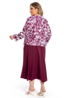 Women‘s Plus Size Curve Dress Set Print Crew Neck Long Sleeve Spring Fall Elegant Maxi Long Dress Formal Party Dress -HANs Plus Size Style Shop lsdsot1694769840432