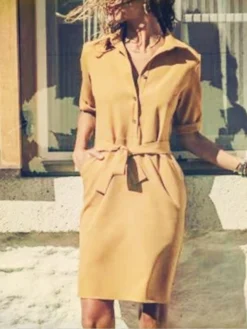 Women's Shirt Dress Casual Dress Shift Dress Midi Dress Outdoor Office Business Polyester Classic Modern Shirt Collar Button Pocket 3/4 Length Sleeve Summer Spring 2023 Loose Fit ArmyGreen Black -HANs Plus Size Style Shop lsdxrg1676443464829