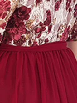 Women‘s Plus Size Curve Party Dress Cocktail Dress Wedding Guest Dress Midi Dress Black Wine Short Sleeve Floral Lace Up Summer Spring Fall V Neck Fashion Birthday Wedding Guest Vacation 2023 -HANs Plus Size Style Shop lthnja1691399403238