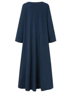 Women's Long Dress Maxi Dress Casual Dress Shift Dress Swing Dress Pure Color Casual Classic Daily Weekend Pocket Long Sleeve V Neck Dress Loose Fit Black Yellow Navy Blue Winter Fall S M L XL XXL -HANs Plus Size Style Shop ltymsq1672293423899