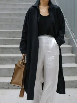 Women's Shirt Dress Casual Dress Linen Dress Maxi Long Dress Winter Dress Daily Holiday Polyester Casual Mature Shirt Collar Zipper Button Long Sleeve Summer Spring Fall 2023 Loose Fit Black Navy -HANs Plus Size Style Shop lulcuz1655346771144