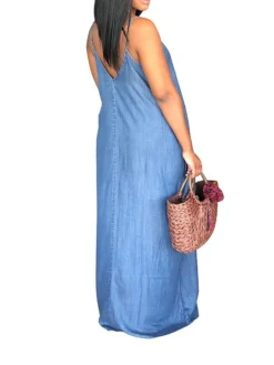 Women's Denim Dress Casual Dress Shift Dress Maxi Long Dress Denim Fashion Casual Outdoor Daily Spaghetti Strap Backless Pocket Sleeveless Summer Spring 2023 Regular Fit Blue Plain S M L XL 2XL -HANs Plus Size Style Shop lvoyhj1677834854736