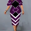 Women‘s Plus Size Curve Work Dress Geometric V Neck Short Sleeve Spring Fall Fashion Elegant Modern Midi Dress Formal Office Dress