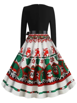 Women's Christmas Retro 1950s Vintage Dress Midi Dress Party Ruched Bow Christmas Tree Crew Neck Long Sleeve Regular Fit Fall Winter 2023 Black S M L XL -HANs Plus Size Style Shop lvvjpr1695363606515