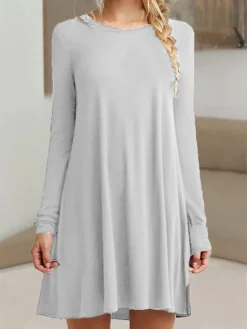 Women's Casual Dress Plain Dress Spring Dress Mini Dress Ruched Daily Date Going Out Active Fashion Crew Neck Long Sleeve 2023 Loose Fit Black White Green Color S M L XL XXL Size