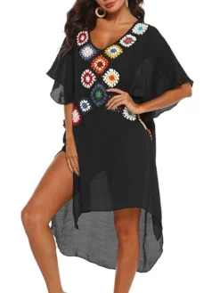 Women's Swimwear Cover Up Beach Dress Normal Swimsuit Splice Floral White Black Navy Blue V Wire Bathing Suits New Vacation Fashion /y / Modern -HANs Plus Size Style Shop lxvusf1652335467443