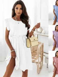 Women‘s Casual Dress Midi Dress White Pink Blue Sleeveless Pure Color Ruffle Spring Summer Crew Neck Casual 2023 S M L XL 2XL -HANs Plus Size Style Shop lyiqrc1622553420525