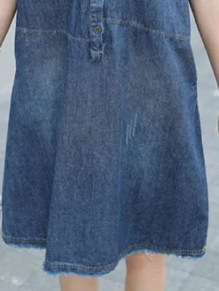 Women's Denim Dress Casual Dress Midi Dress Denim Basic Casual Outdoor Daily Vacation Shirt Collar Button Short Sleeve Summer Spring Fall 2023 Loose Fit Blue Plain S M L XL -HANs Plus Size Style Shop lyqpai1677036199995