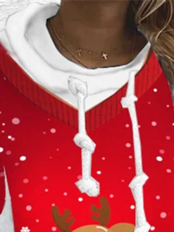 Women's Christmas Hoodie Dress Shift Dress Mini Dress Wine Long Sleeve Santa Claus Elk Snowman Print Winter Fall Hooded Vacation Casual 2022 S M L XL XXL 3XL -HANs Plus Size Style Shop lzcjqs1667268303630