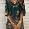 Women's Sweatshirt Dress Shift Dress Mini Dress Black Light Green Dark Green 3/4 Length Sleeve Graphic Print Spring Fall Winter V Neck Fashion Vacation Loose Fit 2023 S M L XL 2XL 3XL