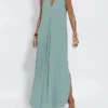 Women's Casual Dress Black Dress White Dress Long Dress Maxi Dress Ruched Split Outdoor Daily Vacation Fashion Modern V Neck Sleeveless 2023 Regular Fit Black White Green Color S M L XL XXL Size